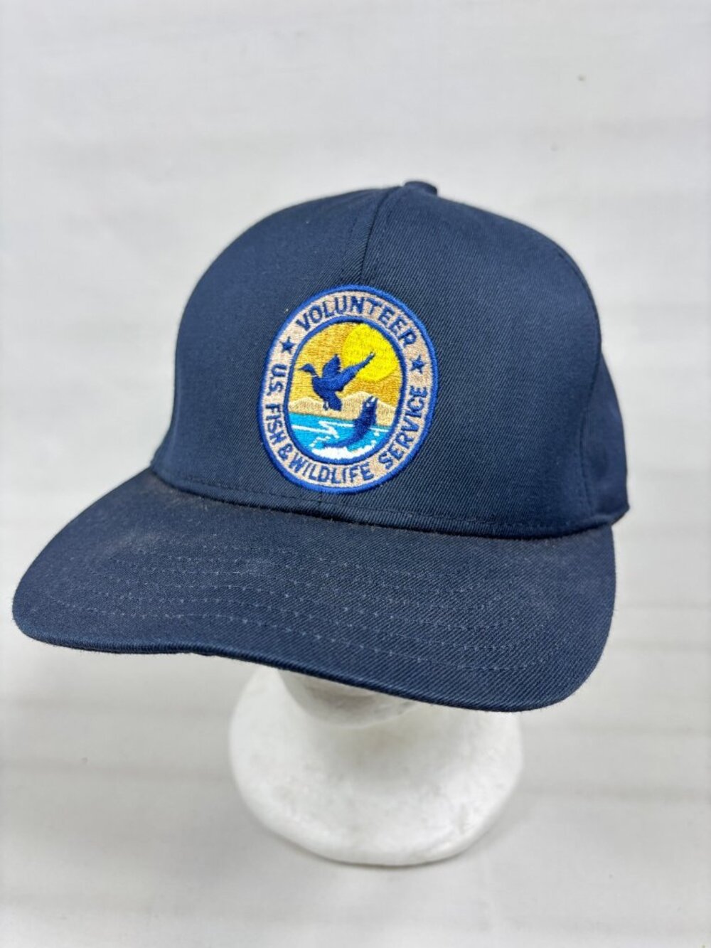 VTG US Fish & Wildlife Service Volunteer Cap Hat Leather Strapback Made USA XL